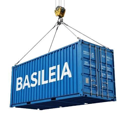 Hoisted Basileia Shipping Blue Container