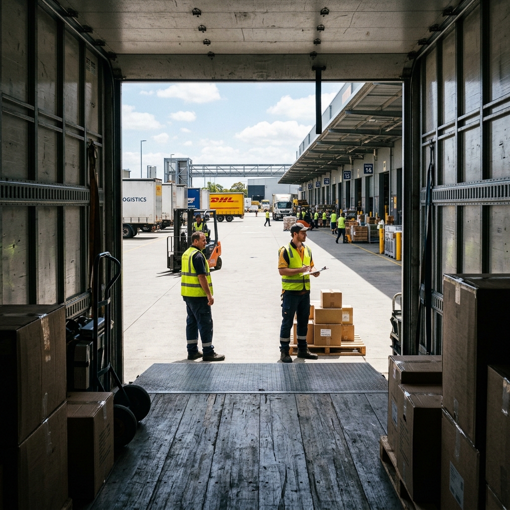 Truck loading bay dark interior