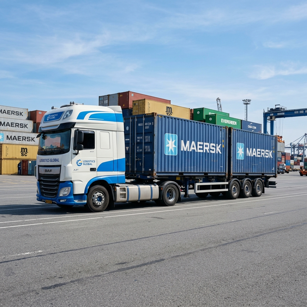 Logistics truck moving containers